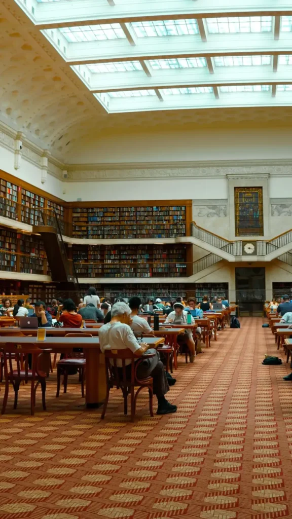 A bright library interior filled with books